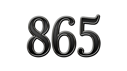 black metal 3d design of number 865 on white background.	