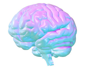Iridescent 3D Brain in Gradient Colors. Ideal for Representing Knowledge, Intelligence, and Creativity in Digital Art.on transparent background, PNG