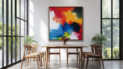 Bright Colorful Abstract Art in Modern Dining Room Space