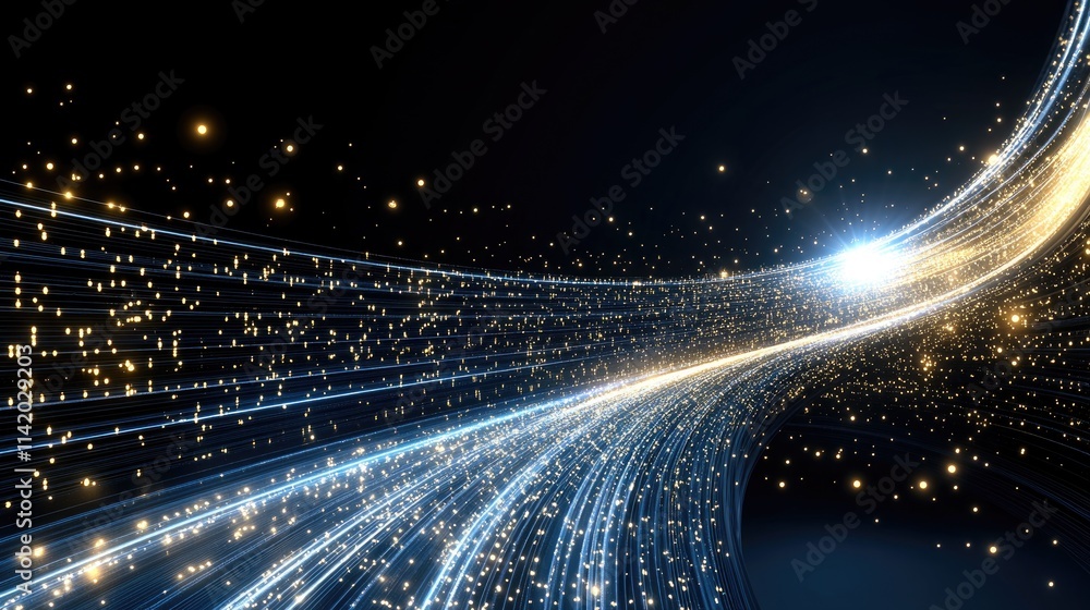 Fototapete A swirling data stream emits vibrant yellow and orange light while creating a mesmerizing effect with depth-of-field and bokeh blur