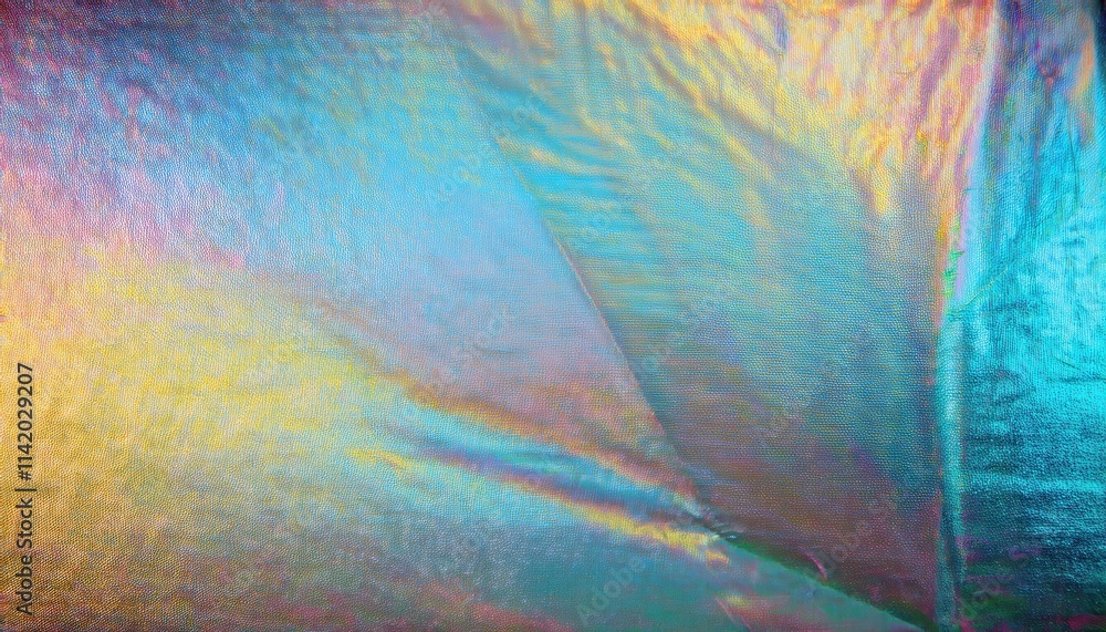 Aufkleber Vibrant Iridescent Texture Background. Abstract Holographic Surface with Multicolor Reflections in Blue, Pink, and Gold Tones. Perfect for Creative Designs, Digital Art, and Futuristic Concepts