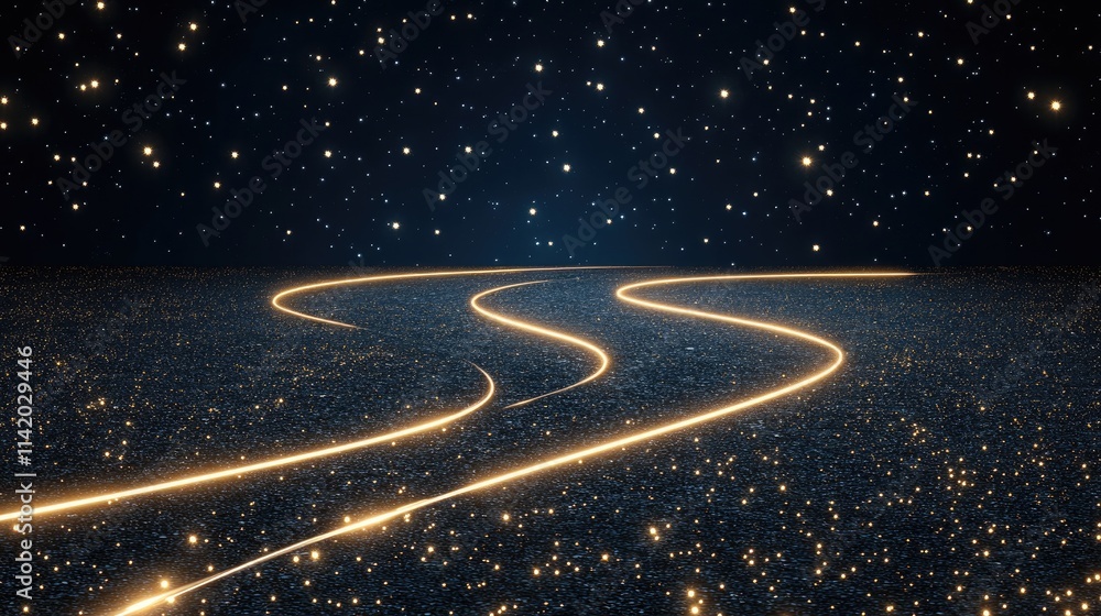 Fototapete A swirling data stream emits vibrant yellow and orange light while creating a mesmerizing effect with depth-of-field and bokeh blur