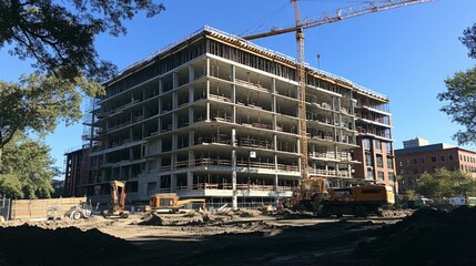 Construction site of a modern building under development