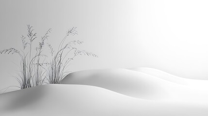 Minimalist Grasses Emerging From White Undulating Hills