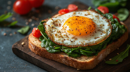 Fried Egg Toast with Spinach and Cherry Tomatoes