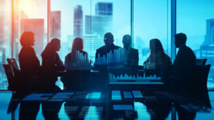 Blurry Business background,Business team meeting in the boardroom with digital data and graphs on the glass wall background,