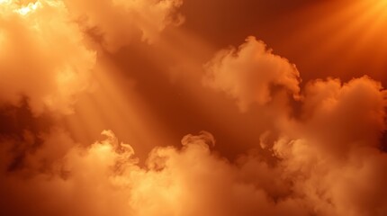 Warm-toned clouds illuminated by sunlight, creating a dramatic and ethereal atmosphere. The golden hues evoke a sense of peace and tranquility.