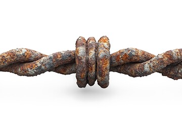 Rusty security barbed wire isolated on a white background