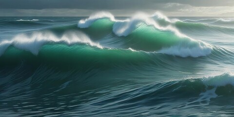 Fototapeta premium Dynamic wave pattern in shades of blue and green, evoking the movement and energy of a stormy sea , ripple, storm, motion