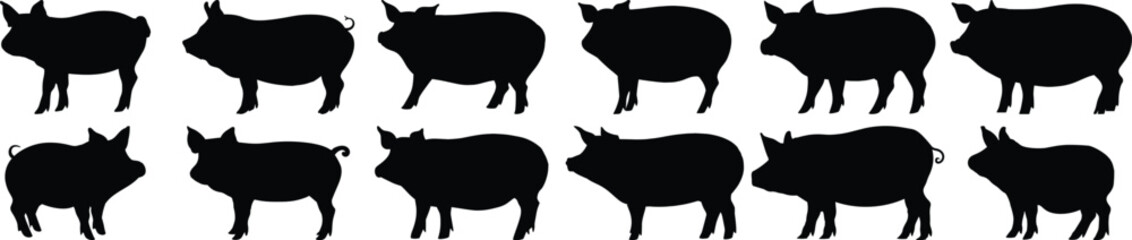 Pig silhouette set vector design big pack of farm illustration and icon