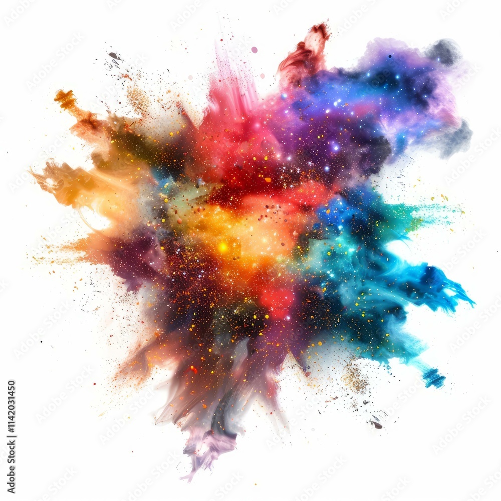 Poster nebula cloud of cosmic dust and shining stars exploding in a colorful cloud