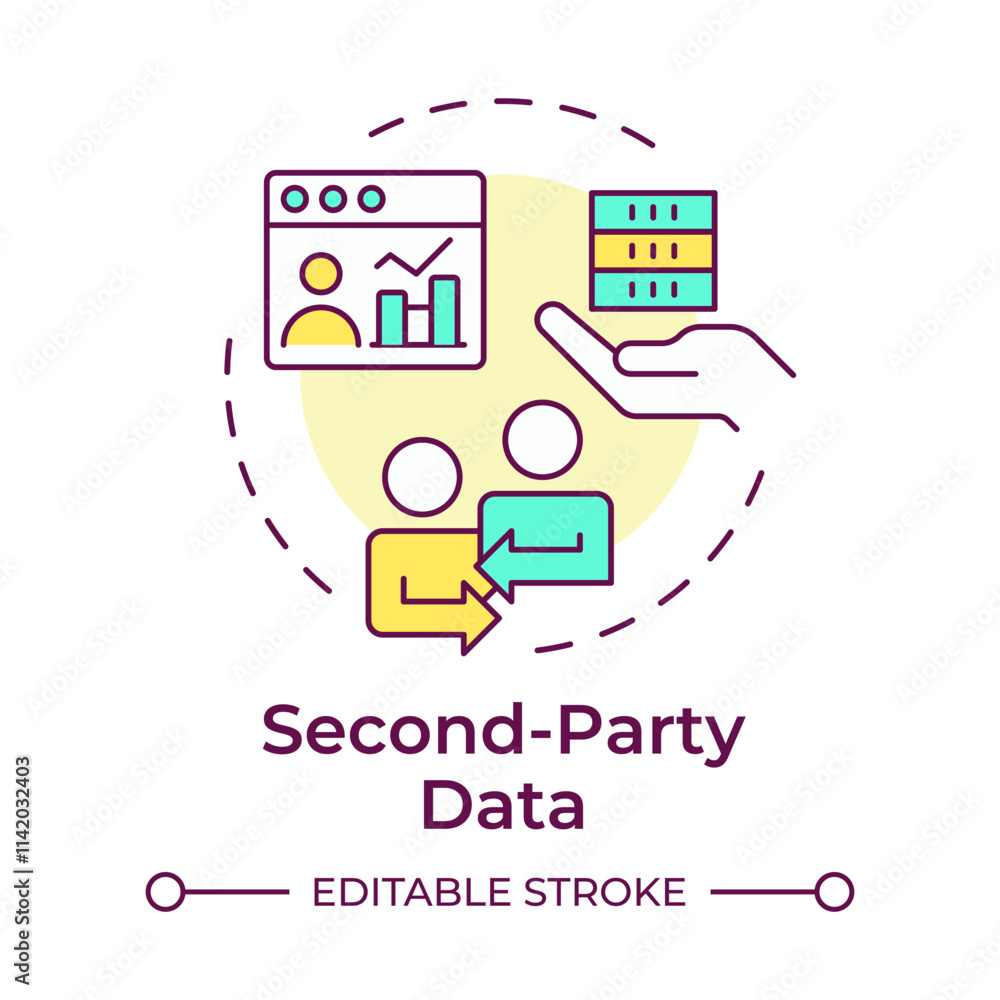 Poster second party data multi color concept icon. customers information form other companies. audience ana