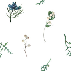 Seamless Floral Pattern with Blue and White Berries