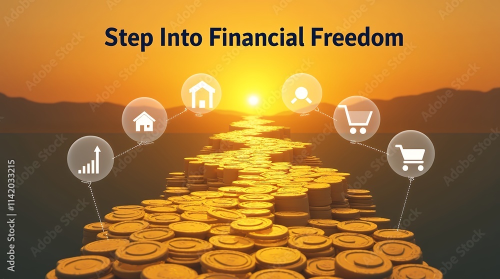Poster comprehensive guide to achieving financial freedom through a 2-step process for sustainable wealth b