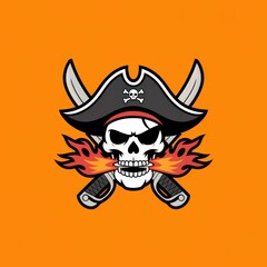 Fiery Skull Pirate With Crossed Swords Design