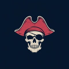 A pirate skull wearing a red tricorn hat