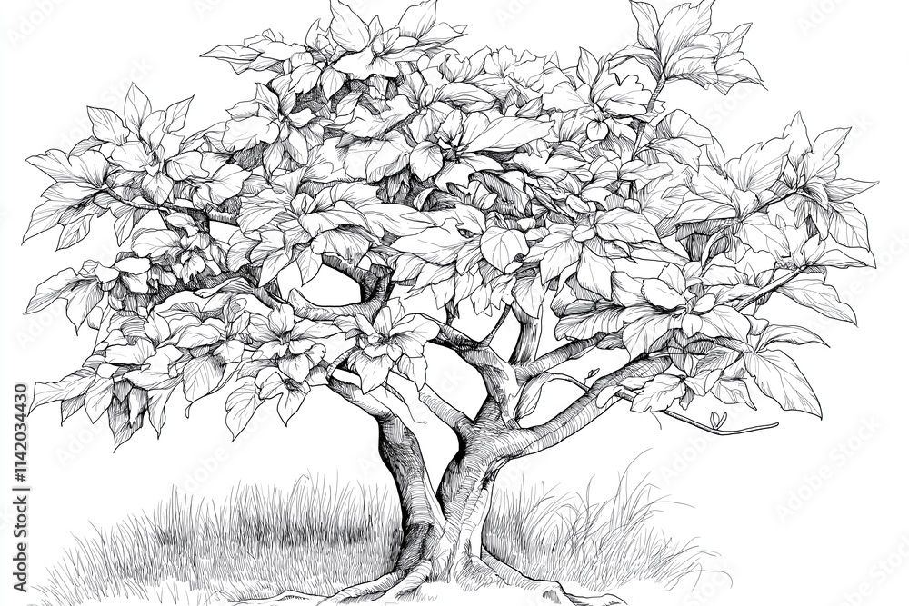 Poster a black-and-white minimalist line drawing of a leafless tree.