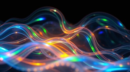 Abstract Futuristic Neon Light Waves and Digital Network Backgrounds