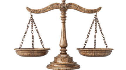 antique scales of justice isolated on white background