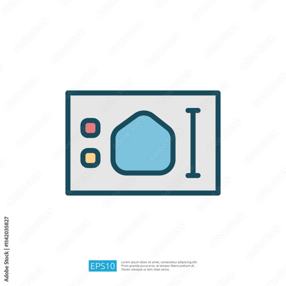 Poster this image depicts a simplified graphic of a device with buttons and a container, likely representin