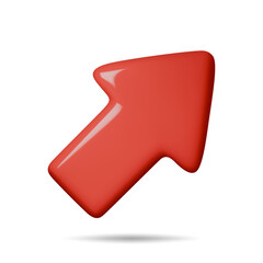 3d Arrow pointing up and sideways red color. Realistic 3d render In minimal style. Icon isolated on white background. Vector illustration