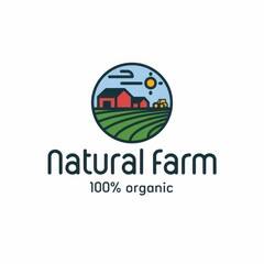 Natural Farm Logo Depicts Organic Farming Scene