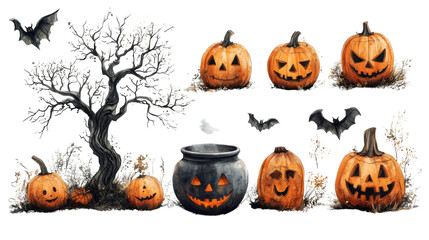 halloween pumpkin set isolated on white background
