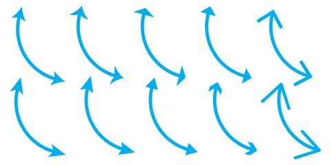 Dual arrow. Dual semi circle arrow. Vector illustration. Semicircular curved thin long double ended arrow. Black arrow Set. 