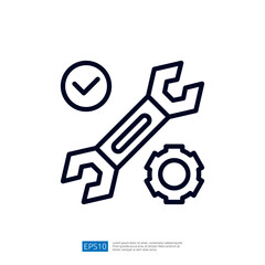 The image features a wrench, a checkmark, and a gear, symbolizing tools and mechanics, likely related to maintenance or engineering tasks.