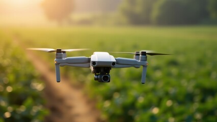 Drone hovers over countryside to monitor fields