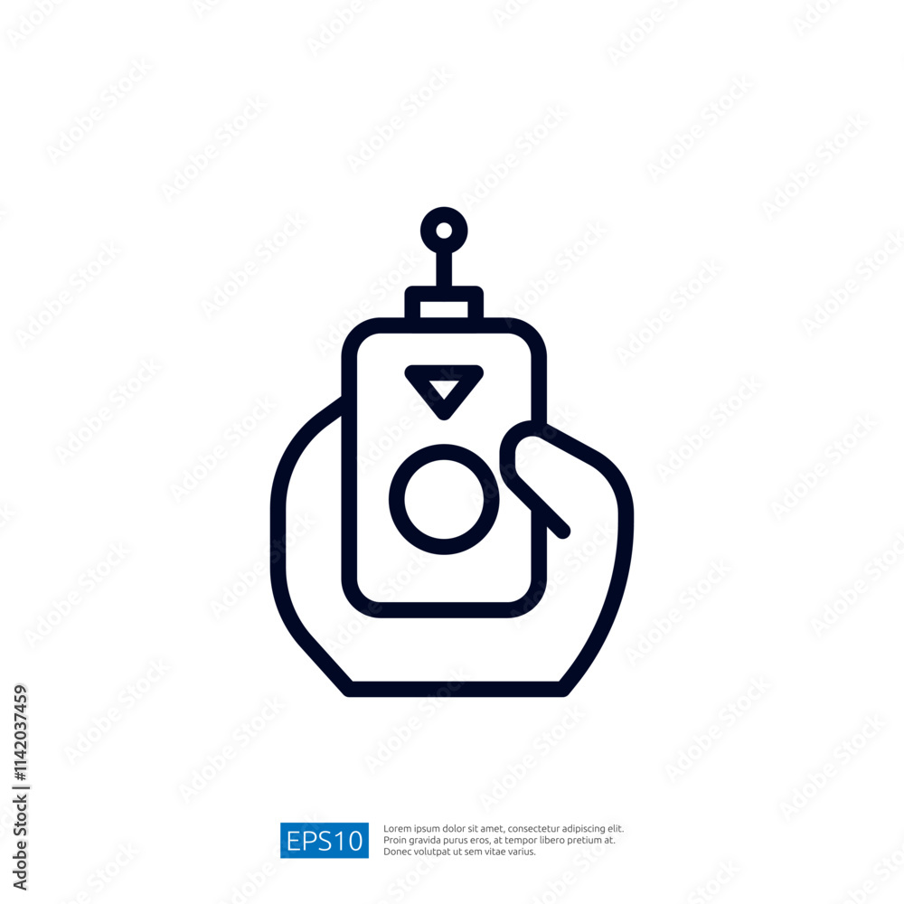 Poster a minimalist illustration of a hand holding a remote control device, featuring a circular button and