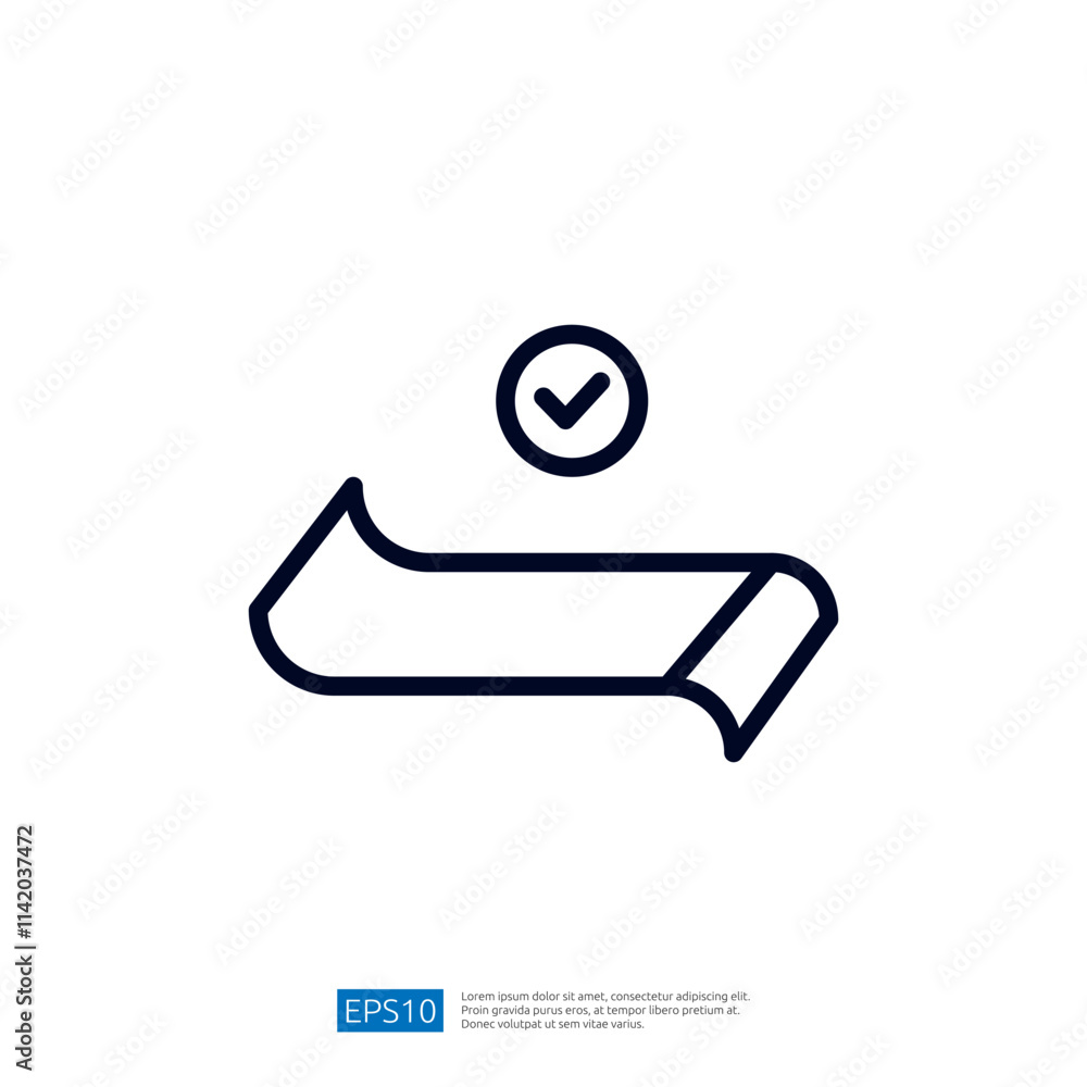 Poster a simple graphic depicting a rolled piece of paper with a checkmark above it, suggesting approval or