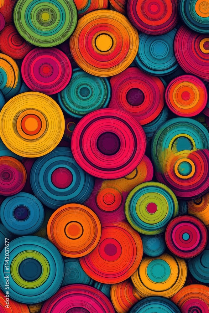 Aufkleber a vibrant abstract design featuring colorful concentric circles in various sizes and hues.