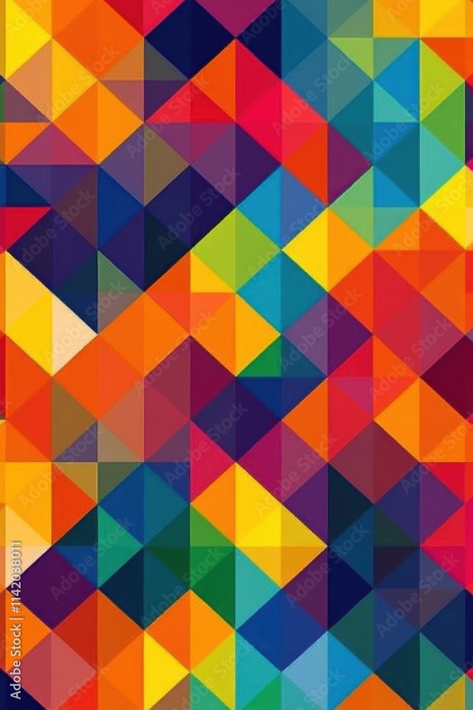 Poster a vibrant abstract pattern featuring colorful triangles in a mosaic layout, evoking energy and creat