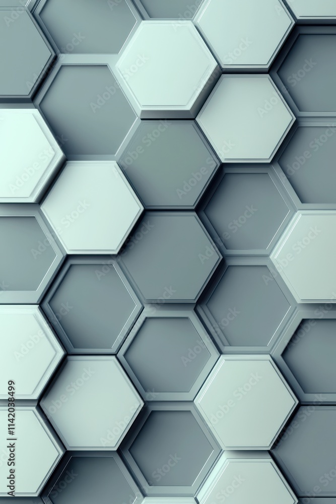 Poster modern abstract hexagonal background featuring interconnected gray and white shapes, creating a styl