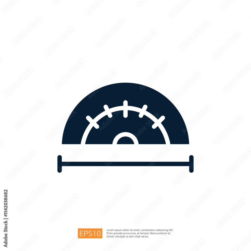 Poster a simple graphic representation of a protractor, commonly used for measuring angles in geometry.