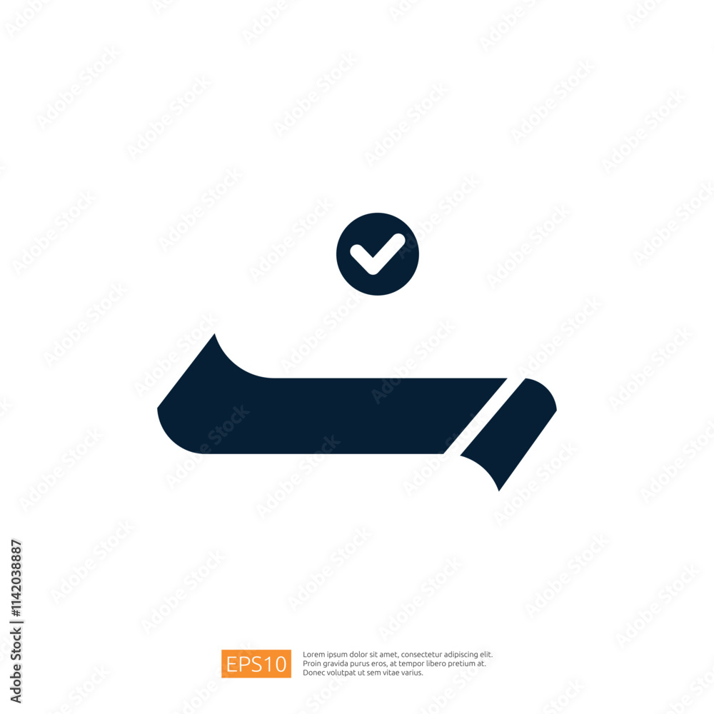 Poster this image features a stylized checkmark integrated with a rolled ribbon, symbolizing approval or co