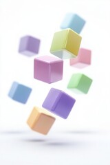Colorful pastel cubes floating in mid-air, creating a playful and whimsical atmosphere.