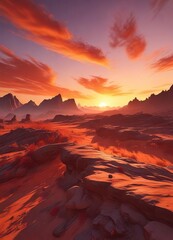 Naklejka premium Sunset landscape with abstract brushstrokes in orange and red hues , paint, landscape