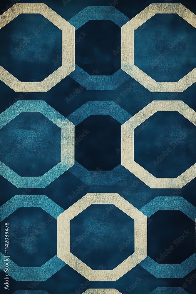 Poster abstract geometric pattern featuring octagonal shapes in blue and cream tones.