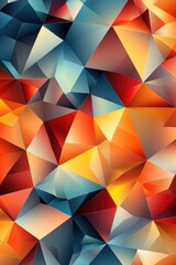 Obraz premium Vibrant geometric pattern with angular shapes in warm and cool tones, creating a dynamic visual experience.
