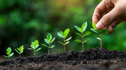 Growing seedlings in fertile soil during sunlight in a garden focused on nurturing plant life