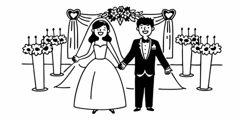 Happy bride and groom after wedding ceremony