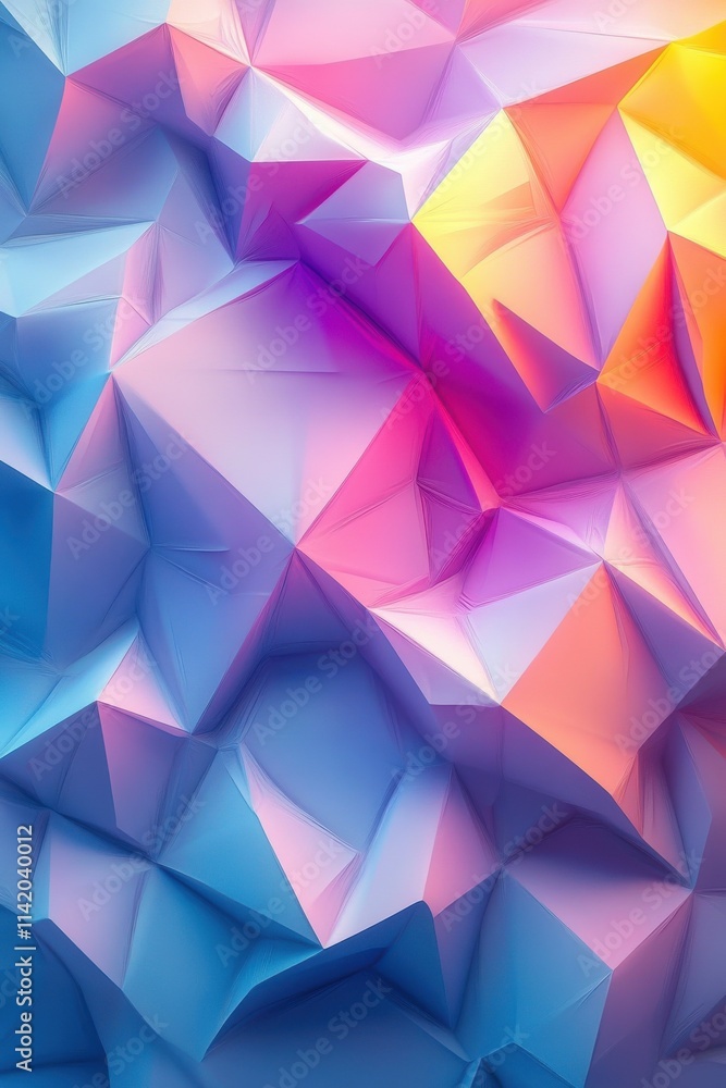 Poster colorful abstract geometric shapes creating a vibrant three-dimensional effect.