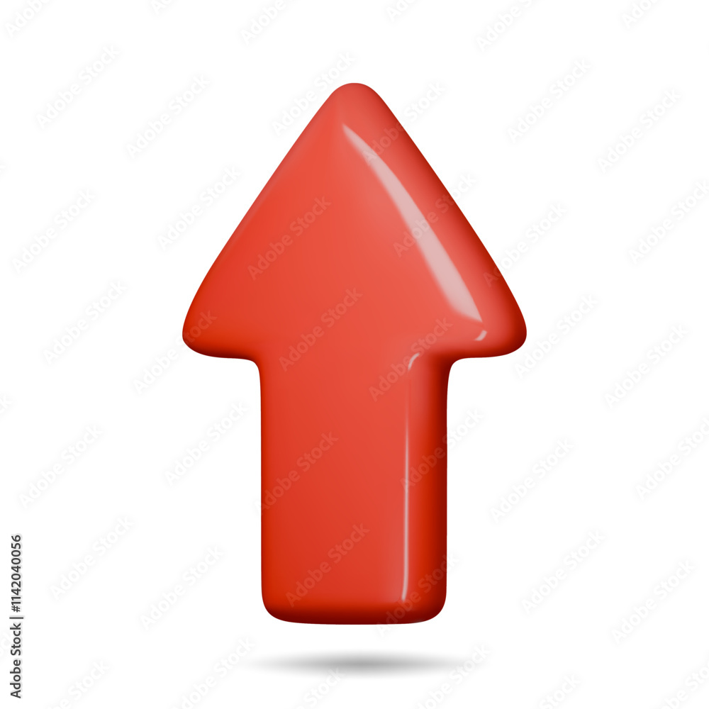 Poster 3d arrow pointing up red color. realistic 3d render in minimal style. icon isolated on white backgro