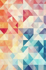 Obraz premium A vibrant geometric pattern featuring a gradient of colors, blending warm oranges and cool blues in a triangular design.