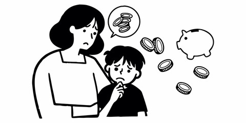 Parent and child illustration money anxiety