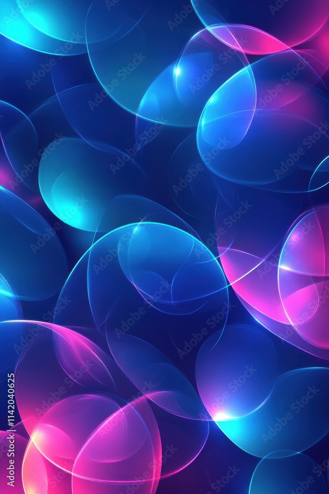Poster a vibrant abstract background featuring luminous blue and pink bubbles, creating a dreamy and dynami