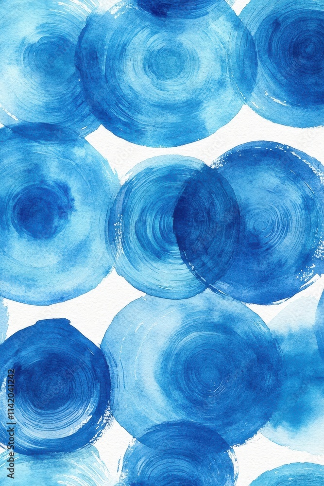 Poster abstract watercolor pattern featuring vibrant blue circles, creating a soothing and harmonious visua