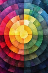 Obraz premium Vibrant abstract geometric design featuring radiant concentric circles in a spectrum of colors.